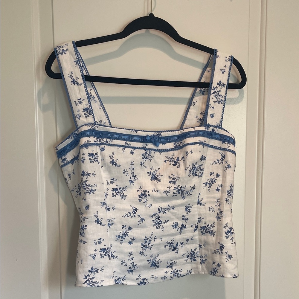 Reformation Blue Floral Print Blouse